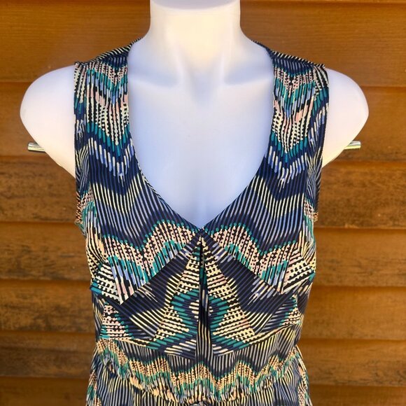 BeBop Blue & Multicolor Chevron Sleeveless Tie Waist Dress Size L - Picture 5 of 9